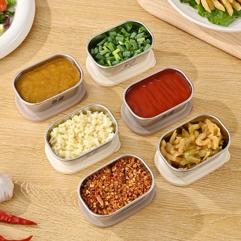 304 Stainless Steel Seasoning Box Leak-proof Condiment Containers Portable Sauce Cup