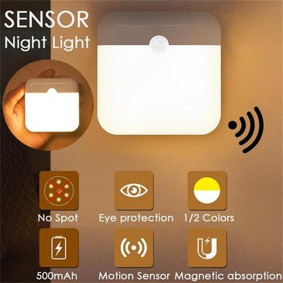 Motion Sensor LED Light USB Charging Square Lamp for Bedroom Kitchen Stair Hallway Wardrobe Cupboard Lighting