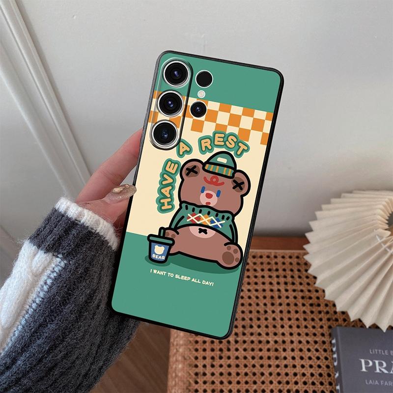 Cartoon Patterned Soft Silicone Black Case For Xiaomi Redmi Note 13 Pro 13C Poco C65 Samsung A55 A54 A34 S24 iPhone Camera Protective Shockproof Cover