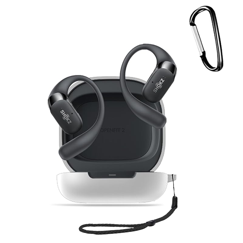 

For SHOKZ OpenFit 2 earphones for case Silicone protective case [HUKWIMO] with carabiner + strap visible led light Wireless charging compatible Full