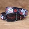 Real Cowhide Retro Skull Rose Graffiti Printed Belt, Personalized Retro Belt, American Japanese and Korean Style