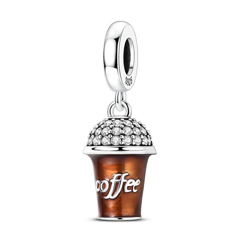 925 Silver Food Series Charms Beads Coffee Cup Bread Cake Ice Cream Pendant Fit Bracelet Necklace Women DIY Fine Gifts