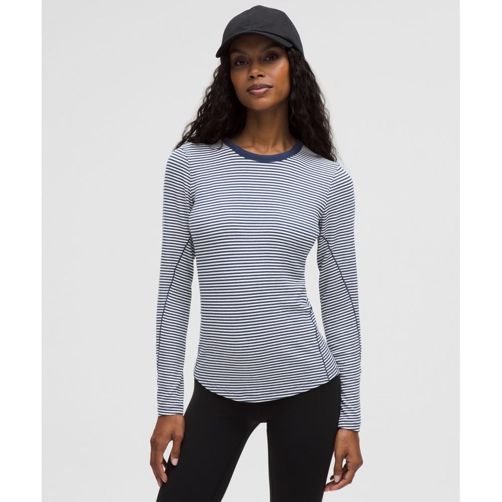 

Lululemon Hold Tight Long Sleeve Shirt Minute Stripe White Club Blue 8