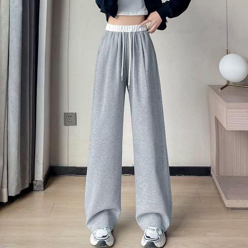 Women's Color-Block Drawstring Sweatpants: New Style for Spring, Autumn & Winter; Elastic Waist, Loose Fit, Wide-Leg.