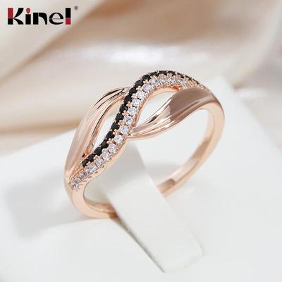 Кінель, чорні каблучки з натурального циркону для жінок, кольорове рожеве золото, сучасна модна каблучка