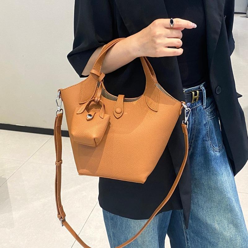 Vegetable Basket Bag Single-shoulder Versatile Bucket Bag Genuine Leather Women's Bag Crossbody Bag