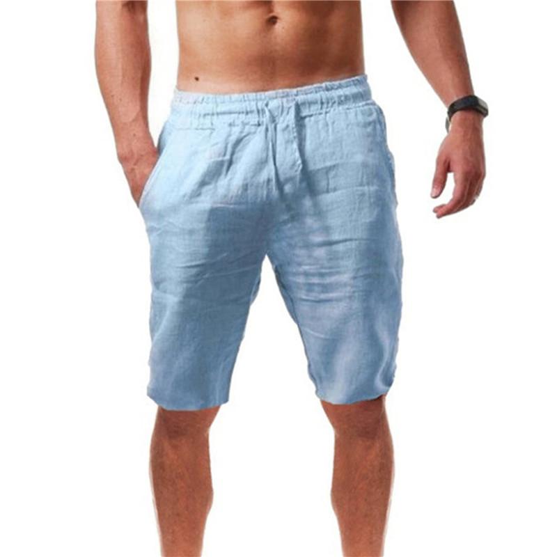 Yoxier Nieuwe Heren Katoen Linnen Shorts Zomer Casual Ademend Effen Kleur Linnen Korte Broeken Fitness Streetwear Broeken L hemelsblauwe kleur