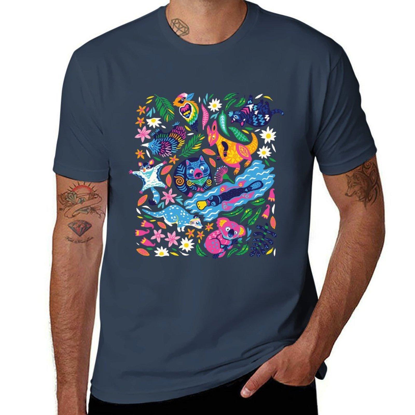 Decorative Australian Animals Tshirt Summer Print Short Sleeve Tee S