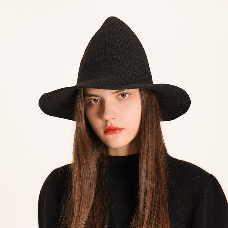 Cappello da Mago di Halloween Vestito Convenzionale Cappello da Mago Pieghevole a Punta Lavorato a Maglia Cappello da Strega Mago