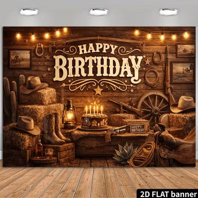 2D Rustic Western Cowboy Backdrop for Men Country Themed Birthday Party Photoshoot