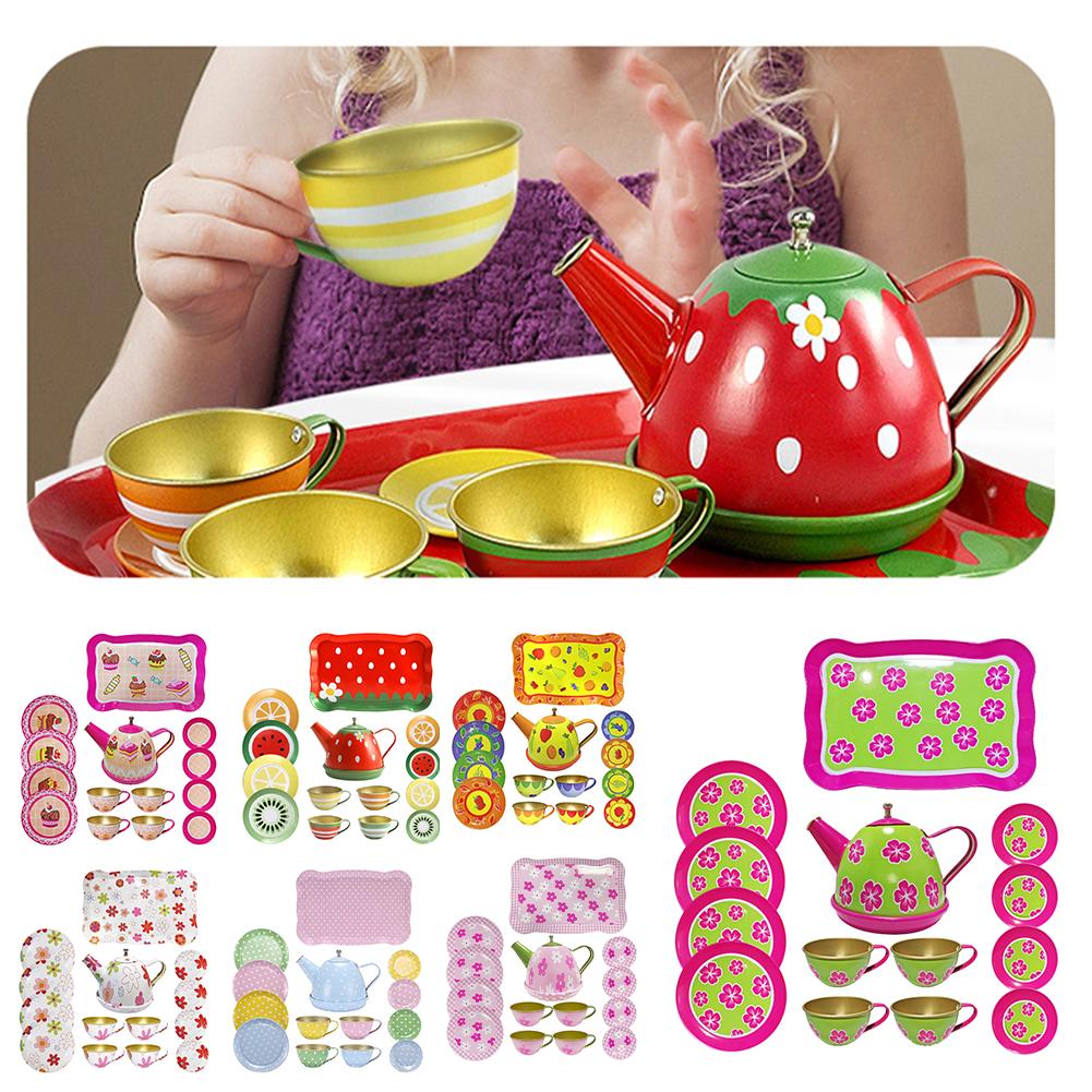 Role Play Simulation Tea Set Metal Material Early Education Teapot Kitchen Exquisite Tableware Afternoon Tea Pretend Play
