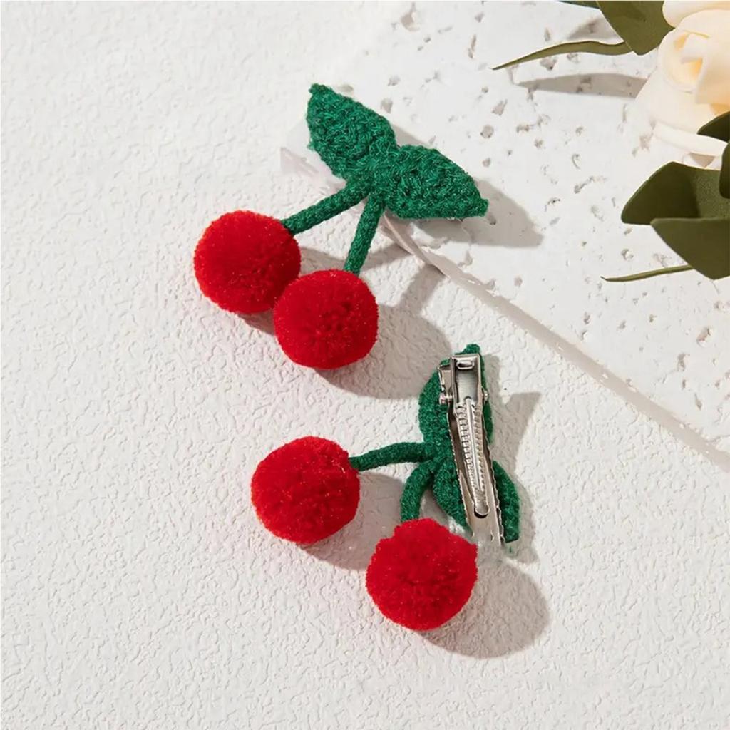 2Pcs Elegant Plush Cherry Hair Clip For Women Nonslip Barrettes Fashion Hairpin For Daily Use And Special Occasion