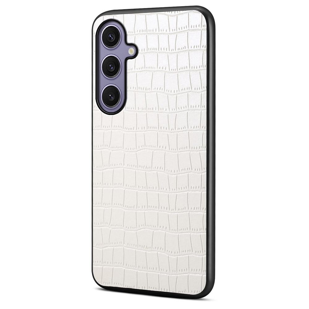 

For Samsung Galaxy S25+ Case Crocodile Texture Design Leather Slim Back Cover White