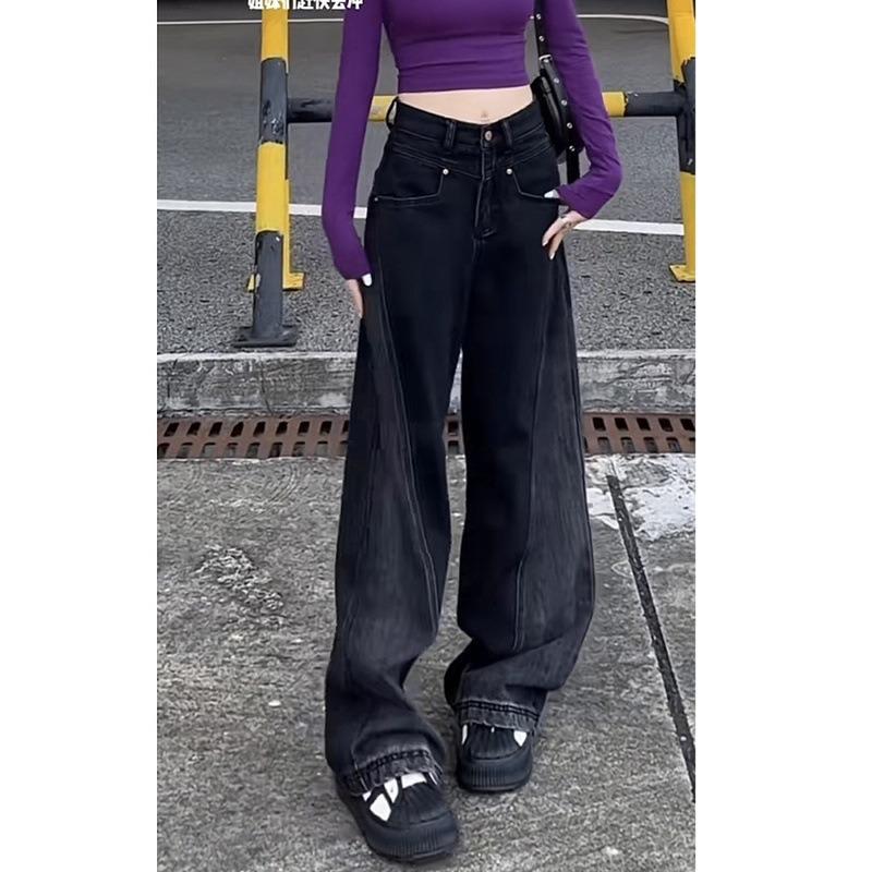 Black wide-leg jeans for women's autumn, autumn and winter, new high-waisted loose and thin straight-leg pants