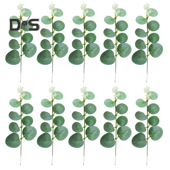10Pcs Artificial Eucalyptus Leaves Branch with Stem Realistic Reusable Faux Green Plants Greenery Home Table Centerpiece Decoration Photo Props