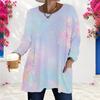 Women Plus Size Round Neck Long Sleeve Black Multicolor Printed Loose Longline T Shirt With Pockets