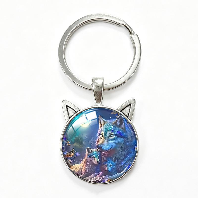 Lone Wolf Cat Ear Time Gem Keychain - Retro Style Unisex Alloy Keyring