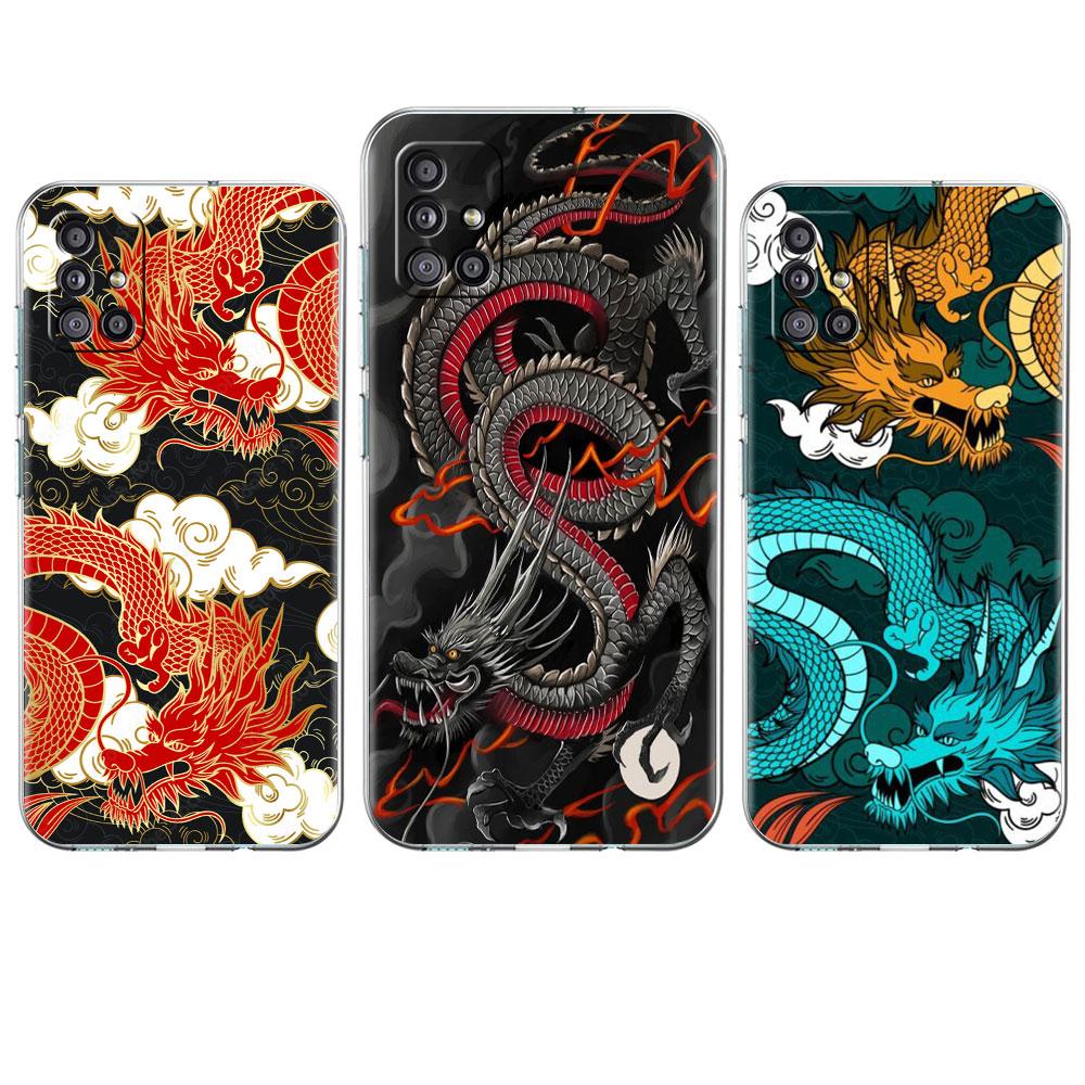 Clear Case For Samsung Galaxy A52 A12 A51 A32 A21s A71 A32 A22 50 A70 A31 A72 5G Phone Cover Fashion Chinese Vintage Dragon