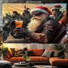 VIKAMA Santa Claus Rock Motorcycle Band Print Tapestry Whimsical Wall Hanging for Bedroom Living Room Dorm Home Wall Art Decor