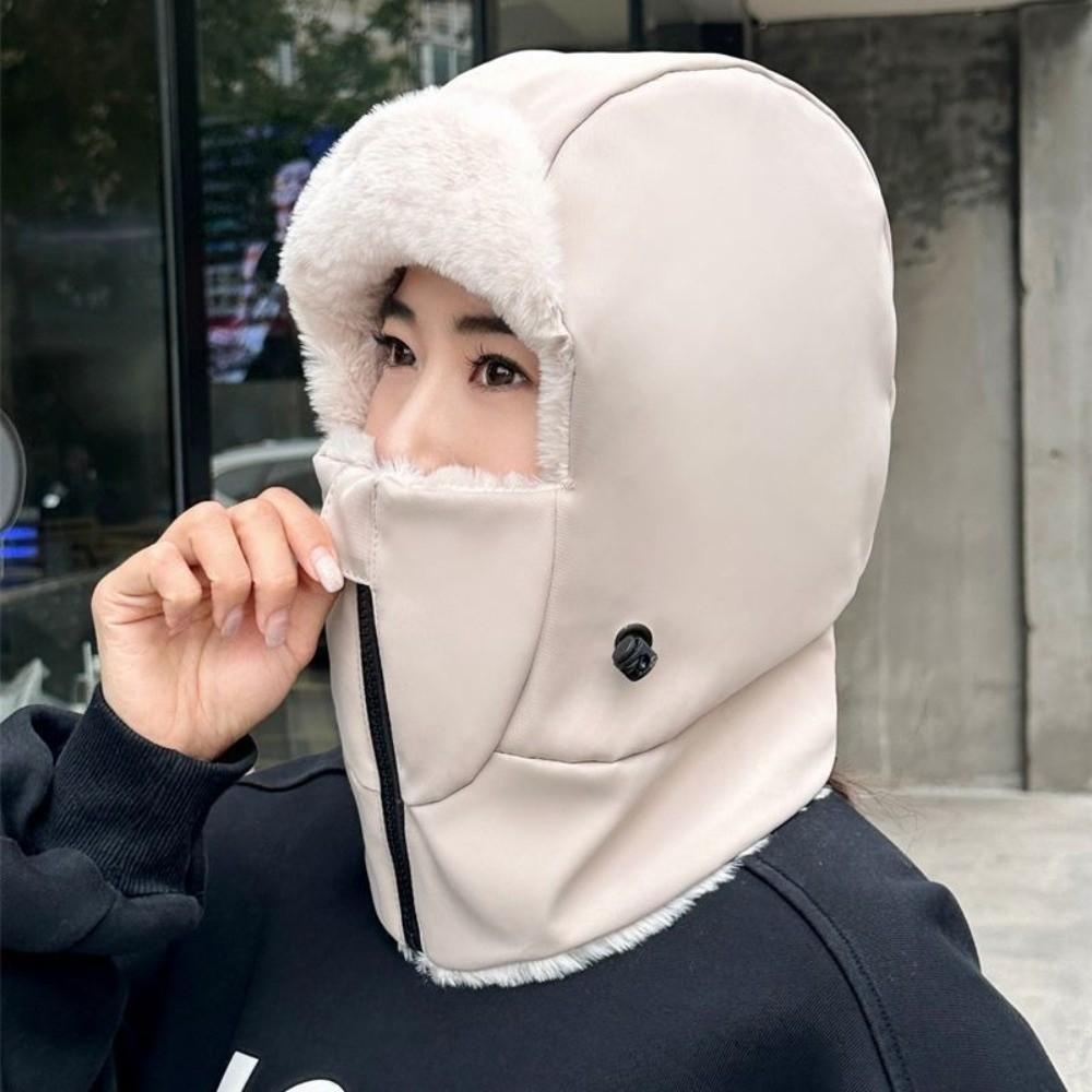 Cold Resistant Warm Scarf Face Mask Solid Color Lei Feng Hat 4-in-1 Winter Cycling Hat Women