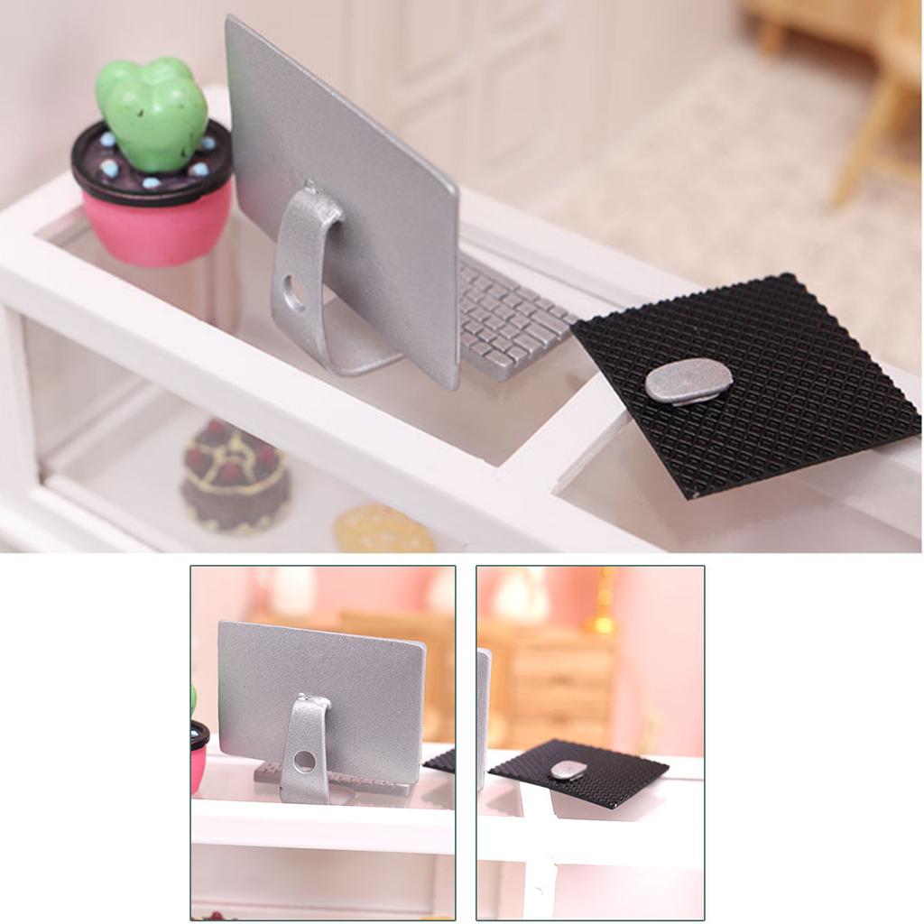 Toy Model Desktop Mini PC Computer for W/ Keyboard Mouse for 1/12 for Doll House Living Room Office Accessory Kids Role