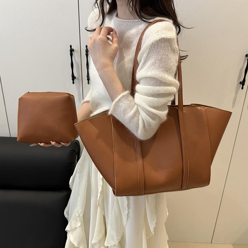Minimalist Tote Bag Set Letter Printed PU Zipper Closure Shoulder Bag For Women Shopping and Daily Use