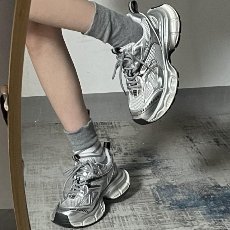 Dad shoes women's shoes new summer versatile feet small silver thick-soled lightweight casual sports shoes