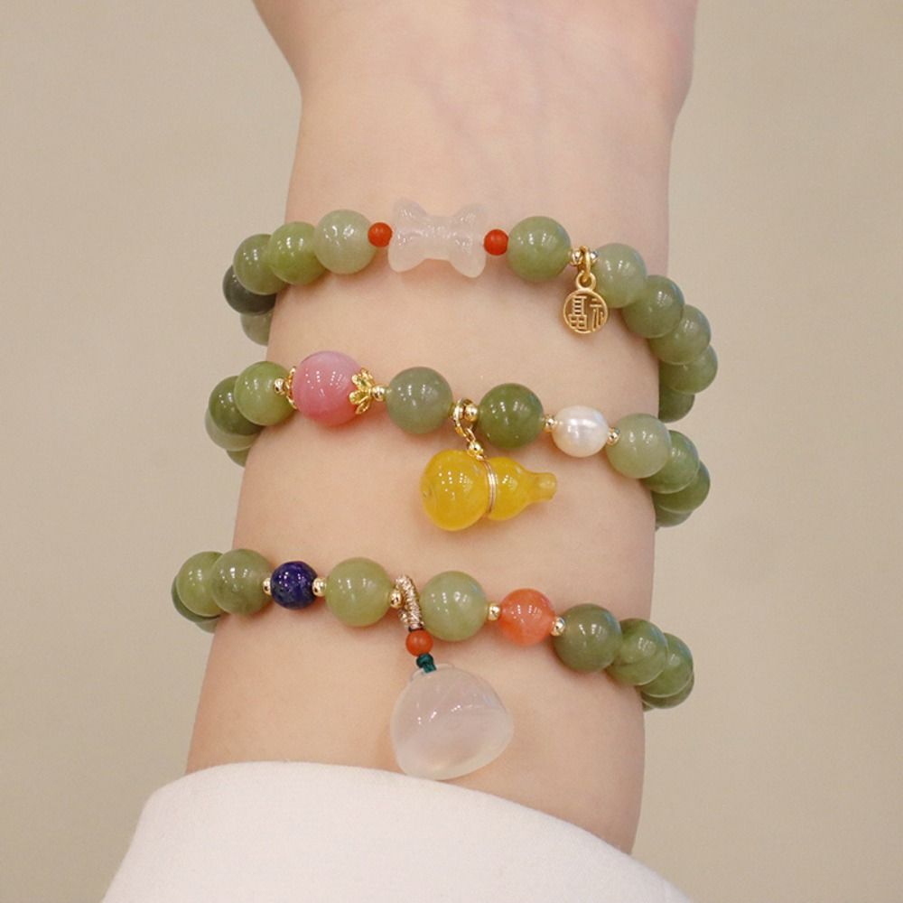 Stone Gourd Green Stone Bracelet Lotus New Chinese Style Bracelet Beads Bracelets  Friendship