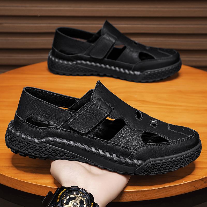 Fashion Breathable Summer Shoes Comfy Leather Mens Casual Shoes Outdoor Man Sandals Handmade Hollow Out Beach Flats Quick Dry Roman Shoe