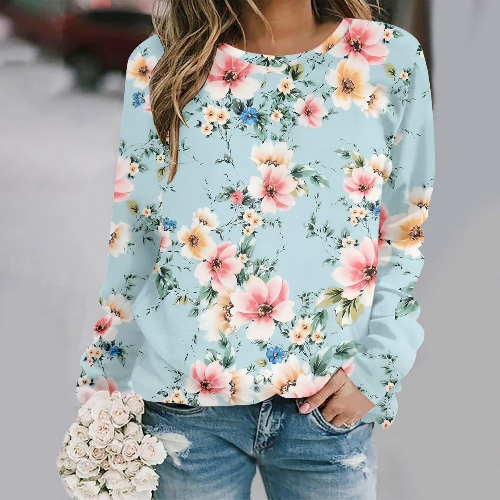 2025  Autumn and Winter New Fashion Round Neck Long Sleeve Printed Elegant Casual Loose Hoodie