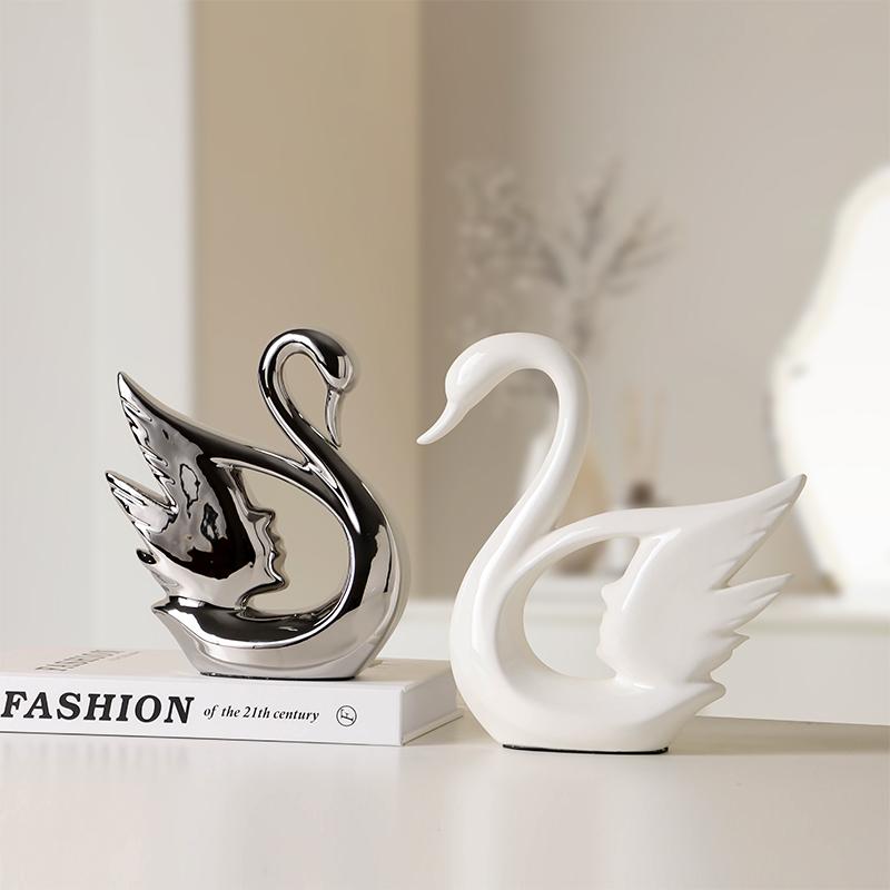 Resin Swan sculptures figurines home decor ornaments Electroplating crafts living room decorations table decoration Wedding Gift