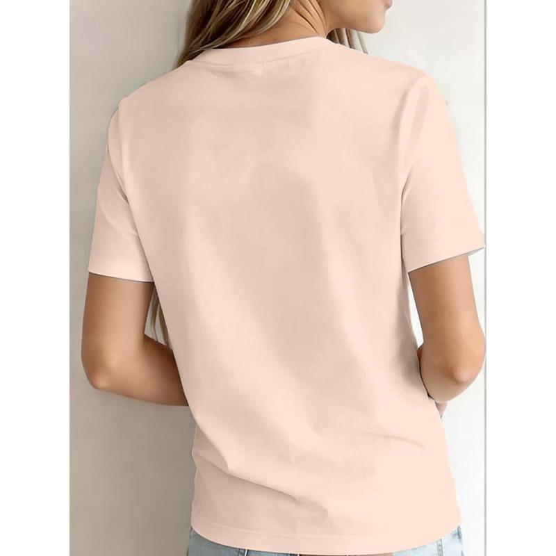 Women's Short Sleeve Crew Neck T-Shirt - Spring Summer Casual Blouse Suitable for Warm Weather, Opaque Round Neck Top with Minimalist Letter
