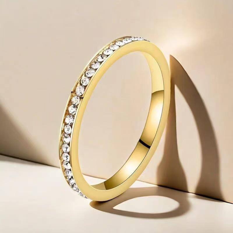 Stainless Steel Ring with Star-Inlaid Diamonds, Fade-Resistant, Titanium Finish