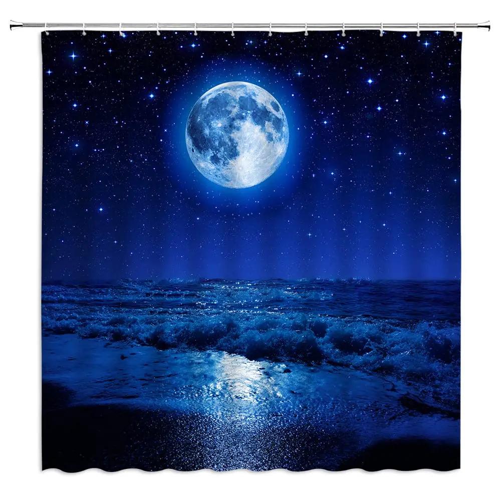 Space Shower Curtain Himalaya Mountain Tops At Starry Night Time with Stars Earth Cosmos Cloth Fabric Bathroom Decor with Hooks