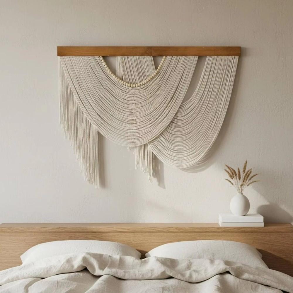 Wall Art Bohemian Wall Decor Wooden Macrame Wall Hanging Handmade Tassel Tapestry  Household