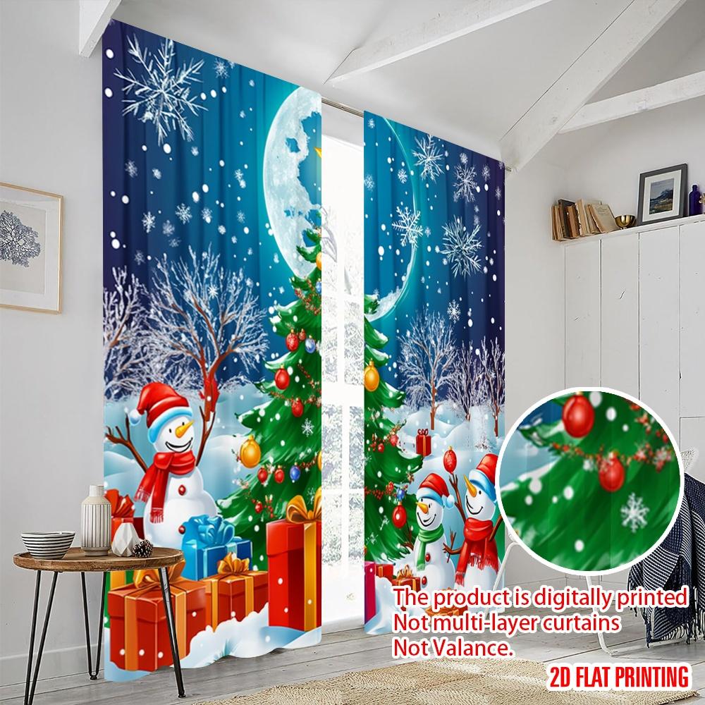 2pcs,2D plane printing Creative Curtains Cute Snowmen Christmas Trees (3) Durable 100% Polyester Fabric (without rod)