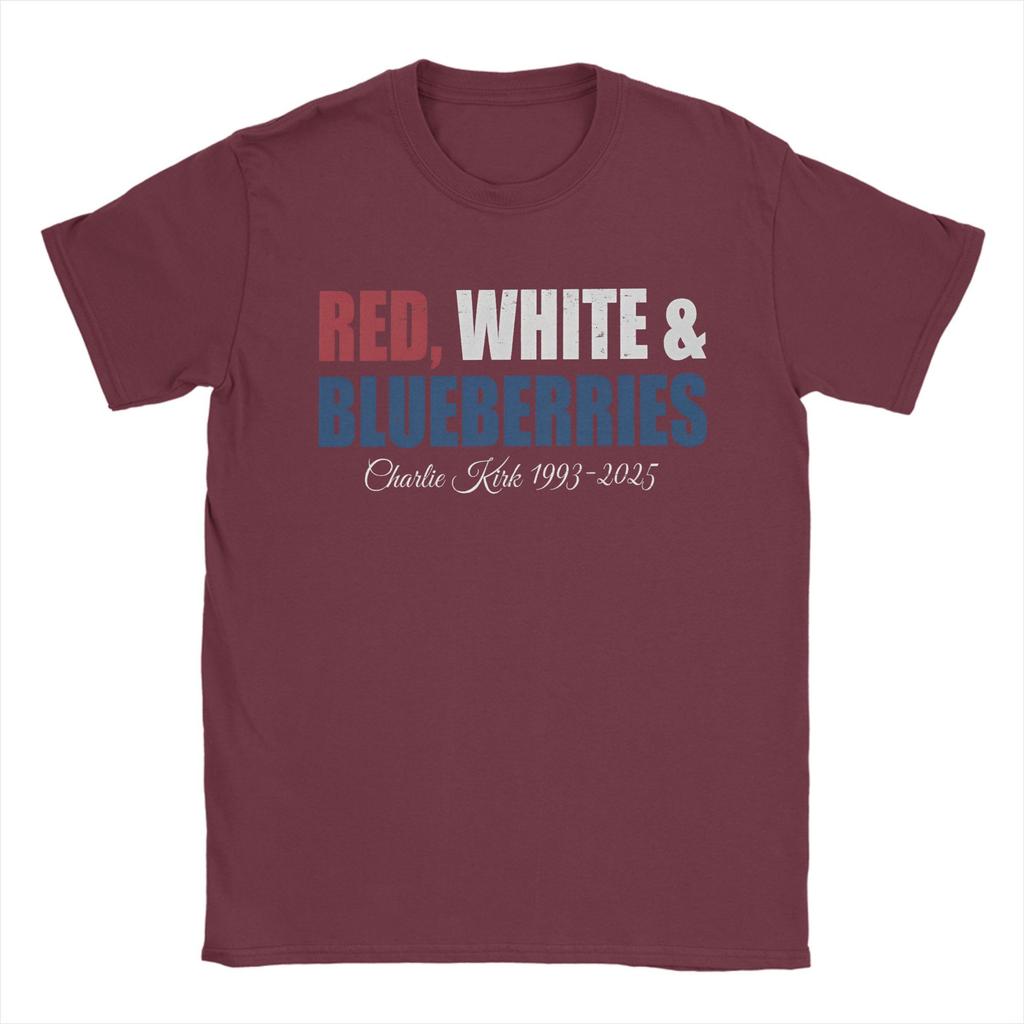 Red White & Blueberries Charlie Kirk Men T Shirt 2025 Memorial Freedom Tees Short Sleeve Round Collar T-Shirt Cotton Gift merch