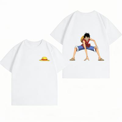 One Piece Luffy Battle Stance Print Tshirt Casual Short Sleeve Cotton Anime Streetwear Unisexs Tshirt