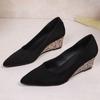 Wedge Heel Single Shoes New Spring and Summer Leopard Print Pointed Head Comfortable Shallow Mouth Square Buckle Rhinestone Shoes