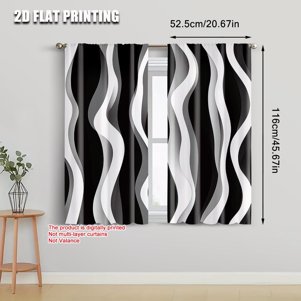 2Pcs Modern Abstract Art Black Striped Light-Filtering Curtain Polyester Drapes For Living Room Office Bedroom Home Decor