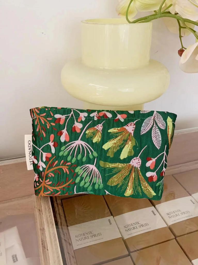INS Style Vintage Flowers Cosmetic Bag Portable Hand Cosmetic Bag Travel Out Toiletries Storage Bag Makeup Tools Storage Pouch