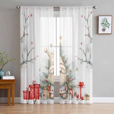 Christmas Dwarf Tree Watercolor Sheer Curtains Modern Gauze Curtain for Living Room Bedroom Voile Yarn Curtains