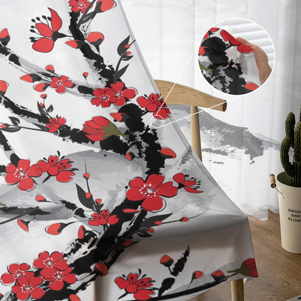 Chinese Ink Painting Plum Crane Flower Art Sheer Curtains for Living Room Decor Window Curtains Kitchen Tulle Voile Curtains