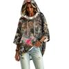 Damen Kapuzenpullover Top mit Dreiviertelärm und Blattdruck