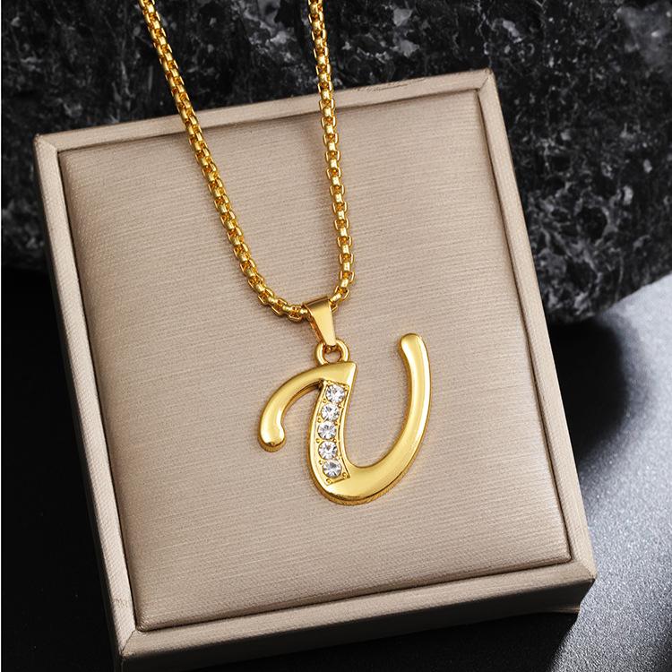 Nový 26 diamantový náhrdelník s anglickými písmeny pro muže a ženy, trendy a kreativní náhrdelník s přívěskem osázeným diamanty