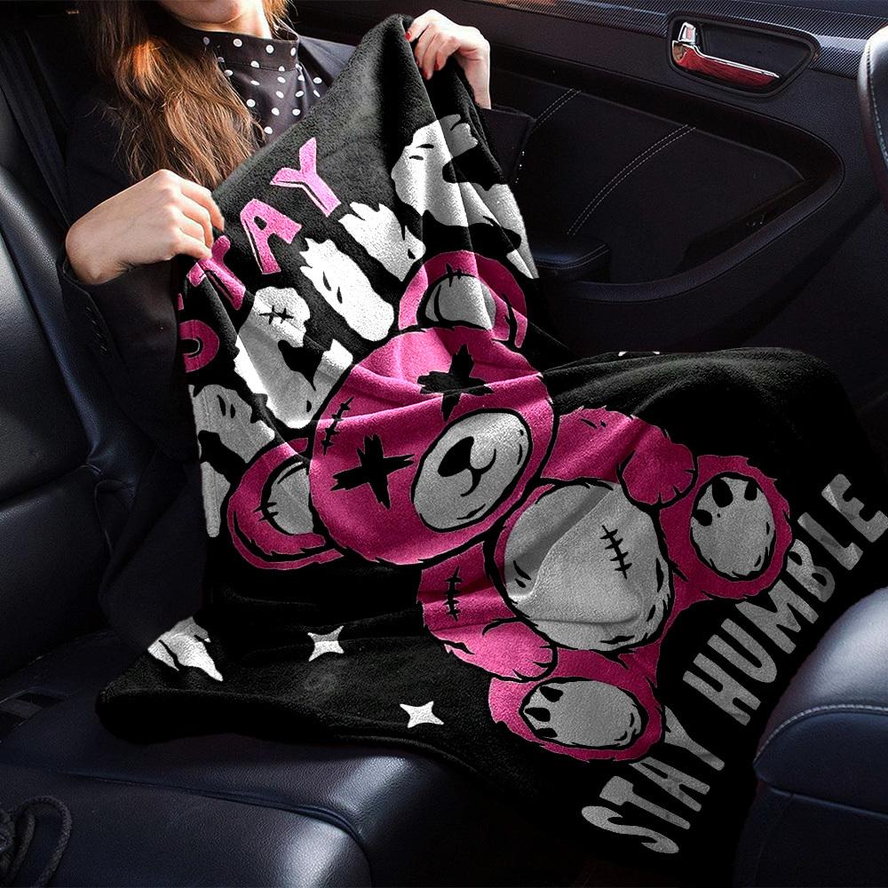 1pc Teddy Bear Stay Humble Soft Flannel All Season Throw for Home, Office, Outdoor UseDurable Comfort Soft Warm Throw for Home