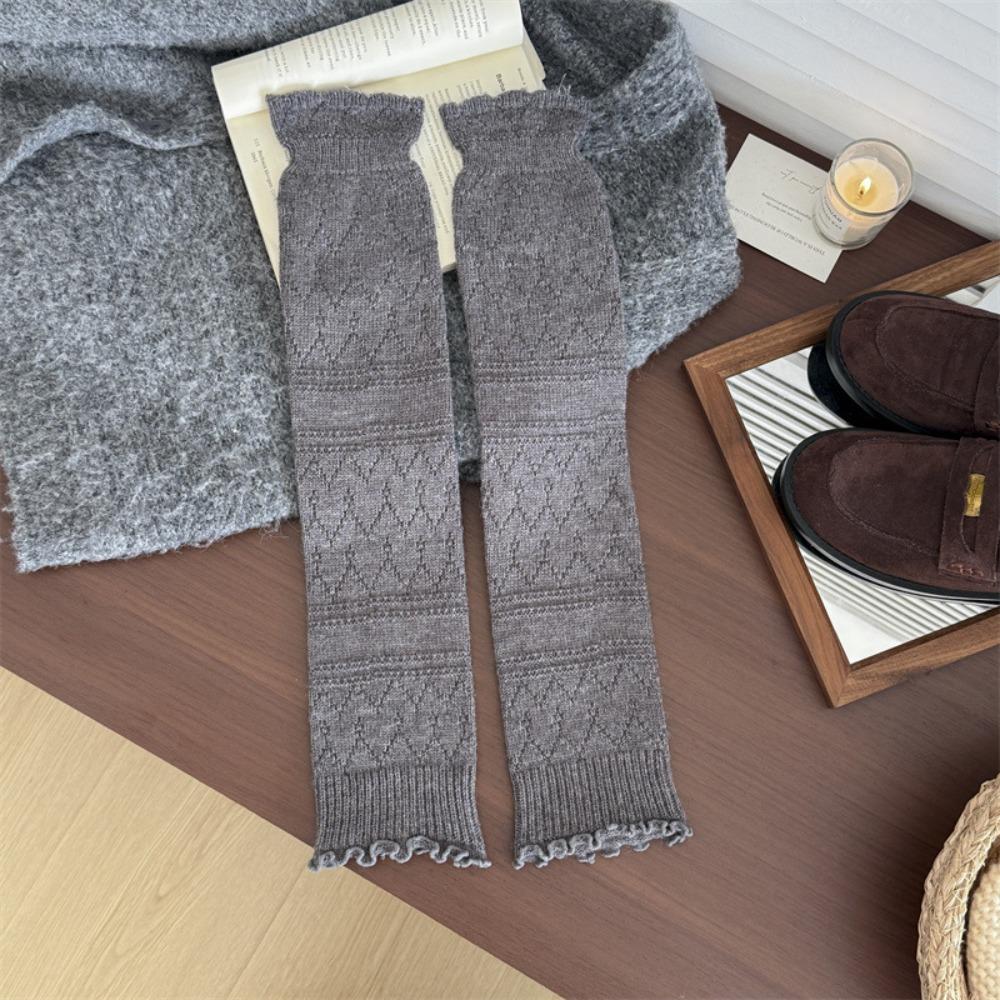 New Snowflake Leg Warmers Knitted Solid Color Lolita Long Socks Lace Keep Warm Mid-Calf Sock Winter