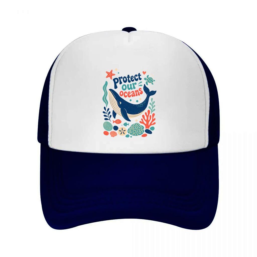 Playful Whale Coral Conservation Pos Mesh Baseball Cap Casual Hat Outdoor For Womens Unisex FeUnisex
