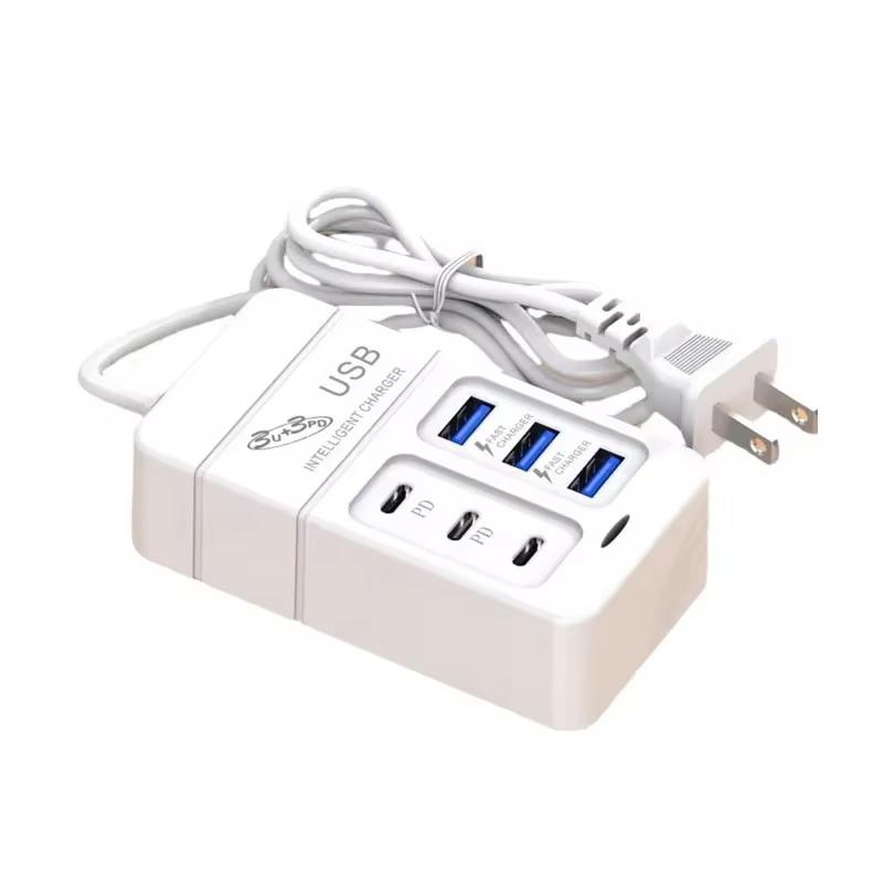 6 Ports Multiport USB Charger 35W PD Type-C Mobile Phone Fast Charging Quick Type C Wall Chargers TypeC Hub Adapter EU US Plug