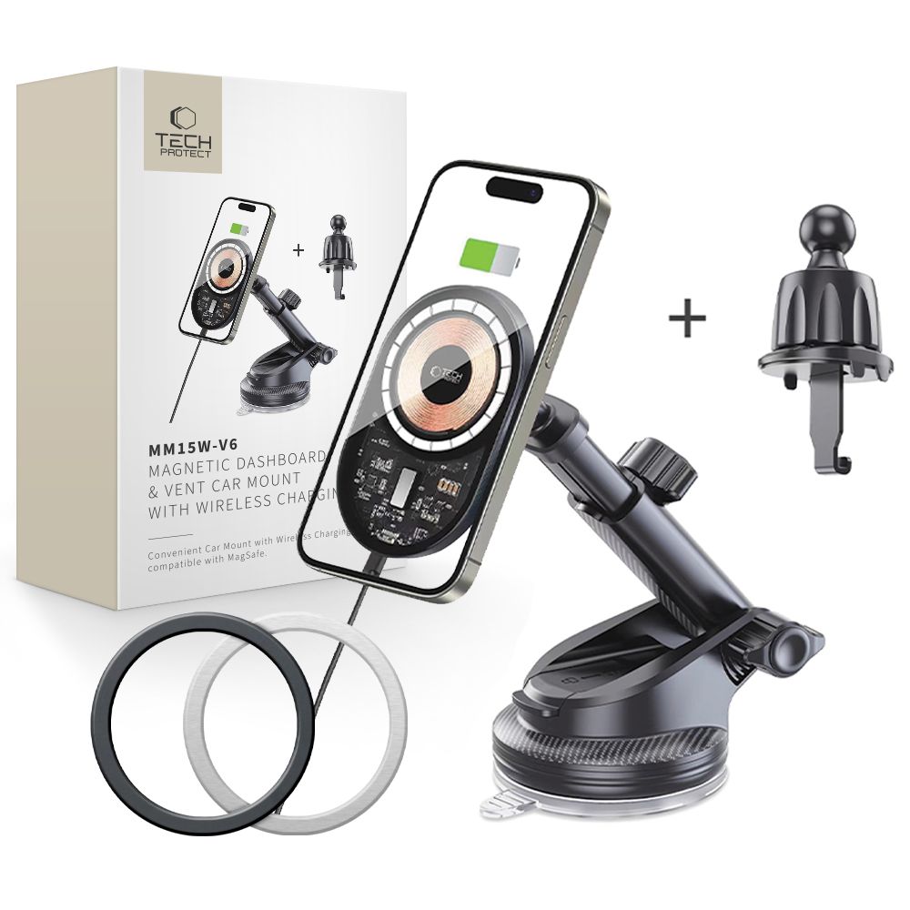 Tech-Protect Mm15W-V6 Magnetic Magsafe Dashboard & Vent Car Mount Wireless Charger 15W Black/Interior